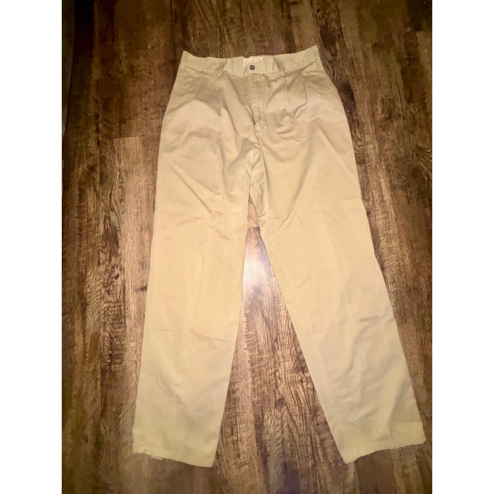 Abercrombie & Fitch Vintage Chinos Khaki Pleated Pants 34x32 Cotton Tan Mens